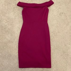 Purple, off the shoulder, tight-fitting stretchy cocktail dress